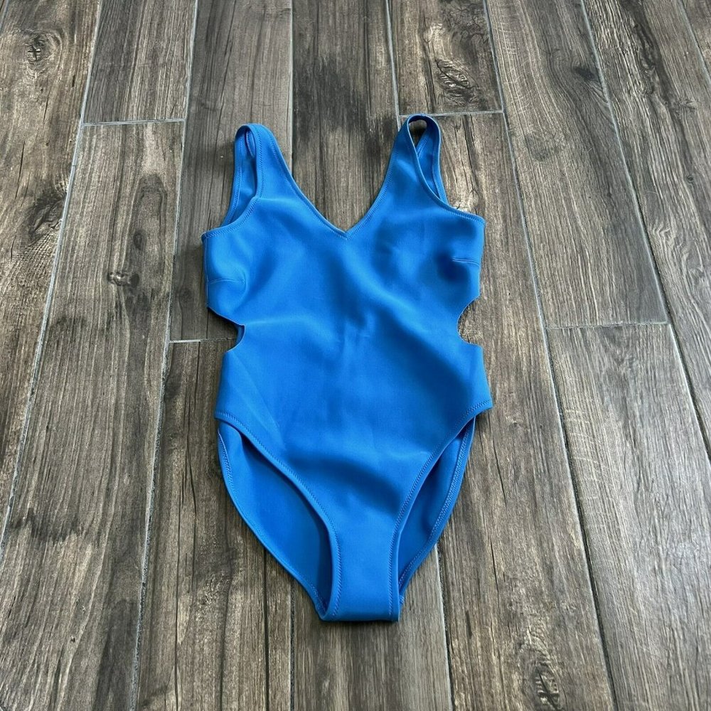 venus blue one piece size 8 v-neck belted Swim Suit
